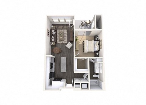 Floor plan for 1 bed, 1 bath, 678 sqft